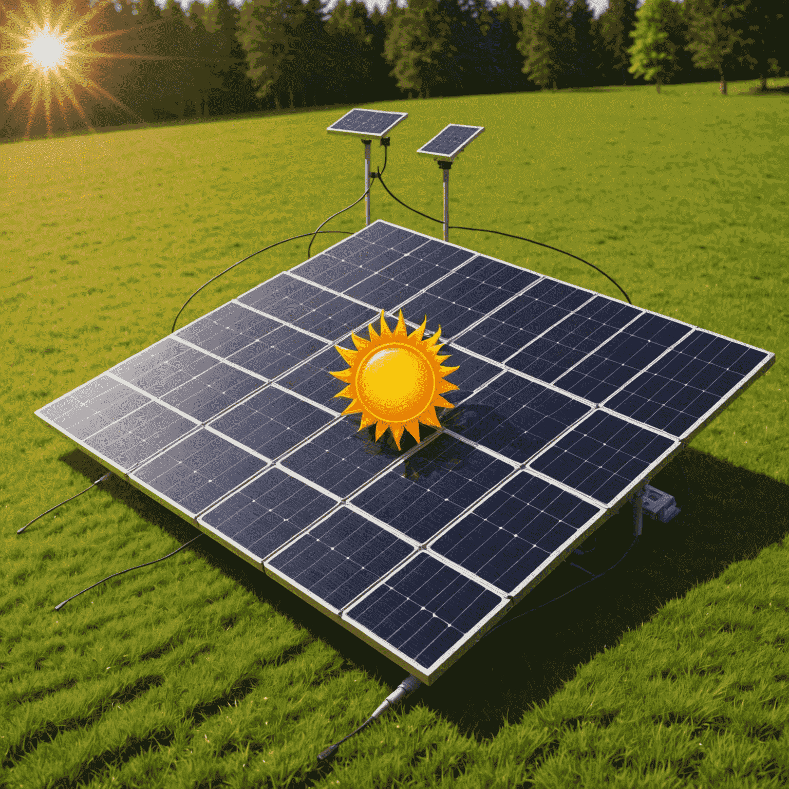 Schematische Darstellung eines Solarpanels, das die Anordnung einzelner Solarzellen und deren Verbindung zeigt. Pfeile verdeutlichen den Fluss der elektrischen Energie.